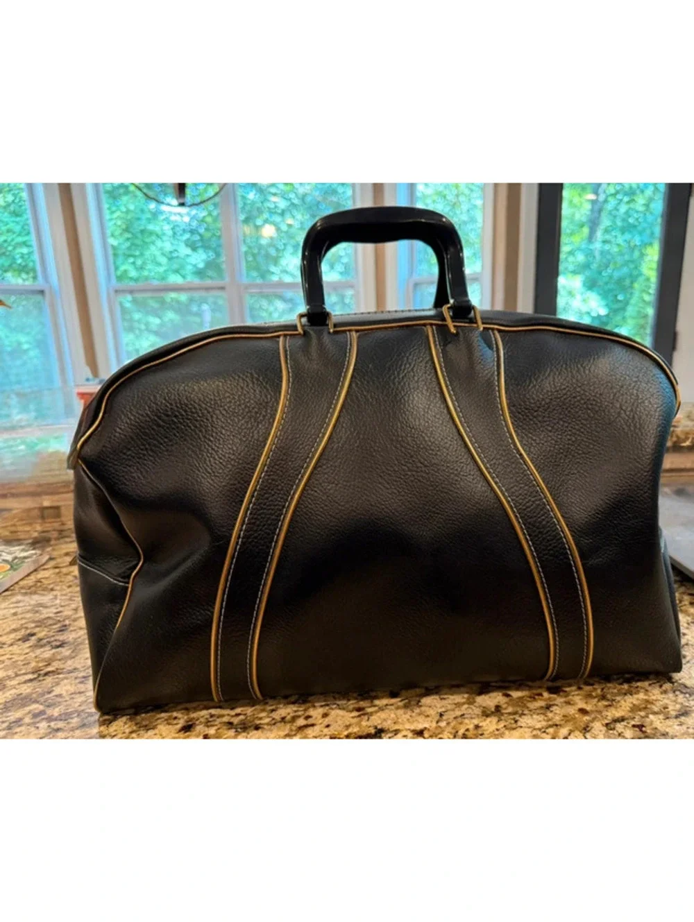 Vintage Black Pebbled Leather Doctor Bag Weekender Talon Zipper Gold Hardware